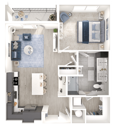 Floor plan for 1 bed, 1 bath, 824 sqft